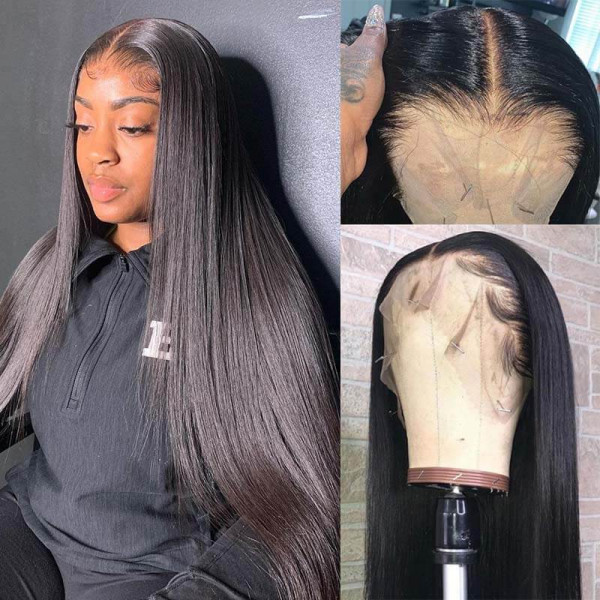 Straight Long Human Hair Wigs Brazilian Lace Front Wigs 180% Density Ladies Wigs