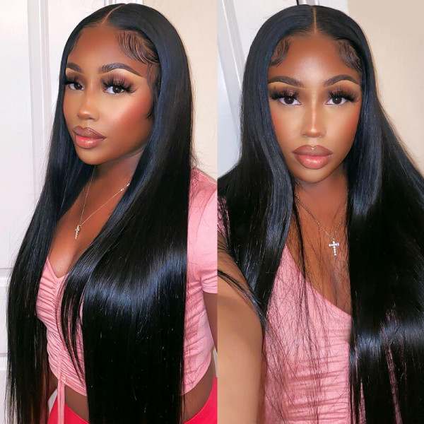 Straight Hair Transparent HD Wigs Pre Plucked Invisible Lace Front Wigs