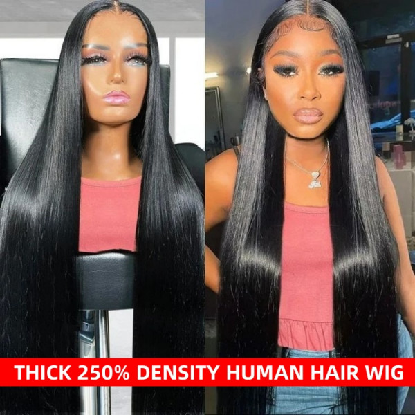 250% Density Wigs Human Hair Straight Pre Plucked Lace Front Wigs