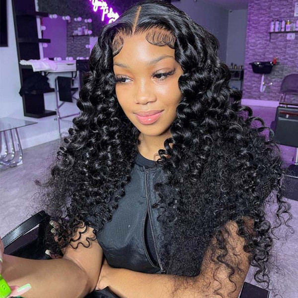 Wand Curls Lace Front Wigs Loose Curly Human Hair Wigs 180% Density