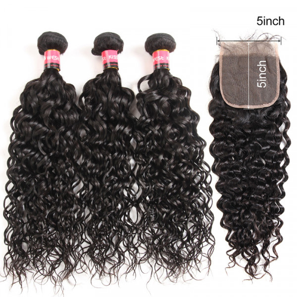 Water Wave Hair 5*5 Lace Closure With 3 Bundles Brazilian Natural Wave Human Hair Bundles