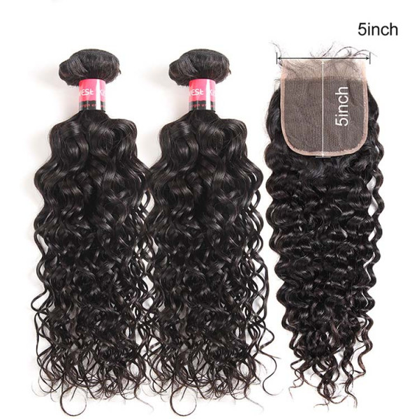 Water Wave Weave 5x5 Lace Closure And Brazilian Water Wave 2 Bundles 100% Human Hair Weave