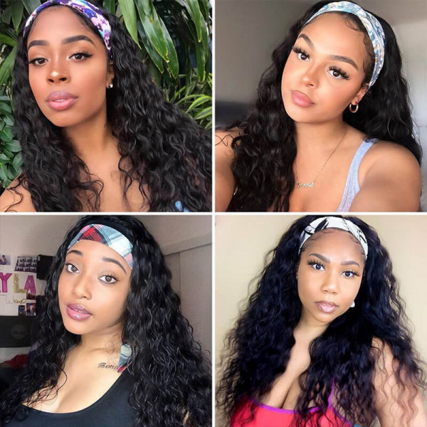 African American Headband Wigs Water Wave Virgin Human Hair