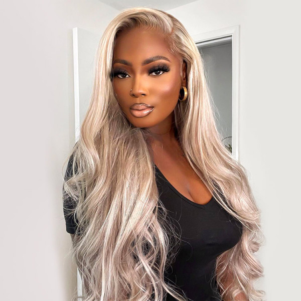 Platinum Blonde Highlight Wig Blonde Human Hair Highlight Lace Front Wigs