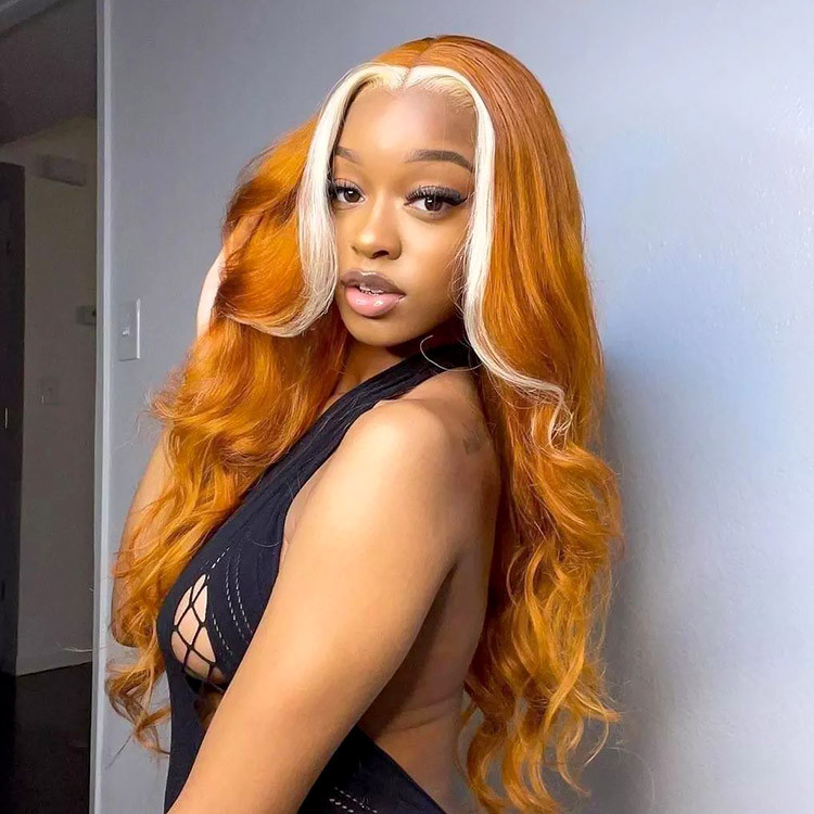 Ginger Lace Front Wig Blonde Body Wave Skunk Stripe Wigs West Kiss Hair
