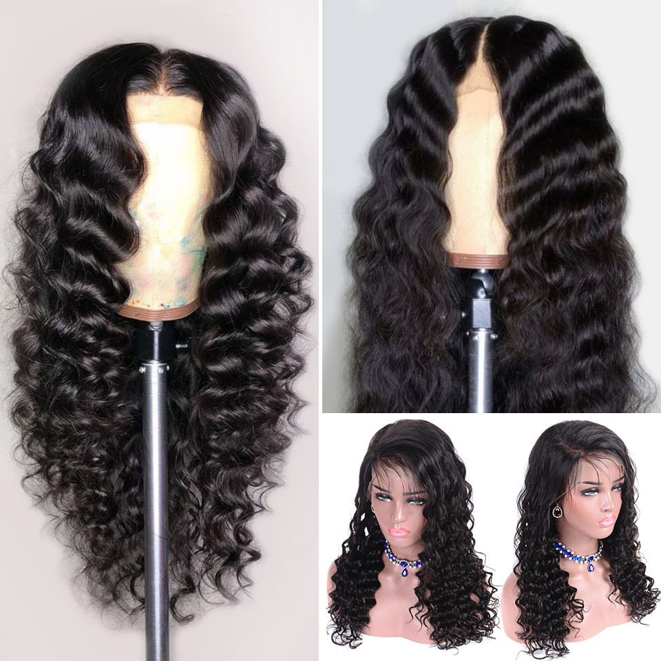 Loose Deep Wave Brazilian Human Hair Wigs 250 Density Cheap Human Lace Front Wigs