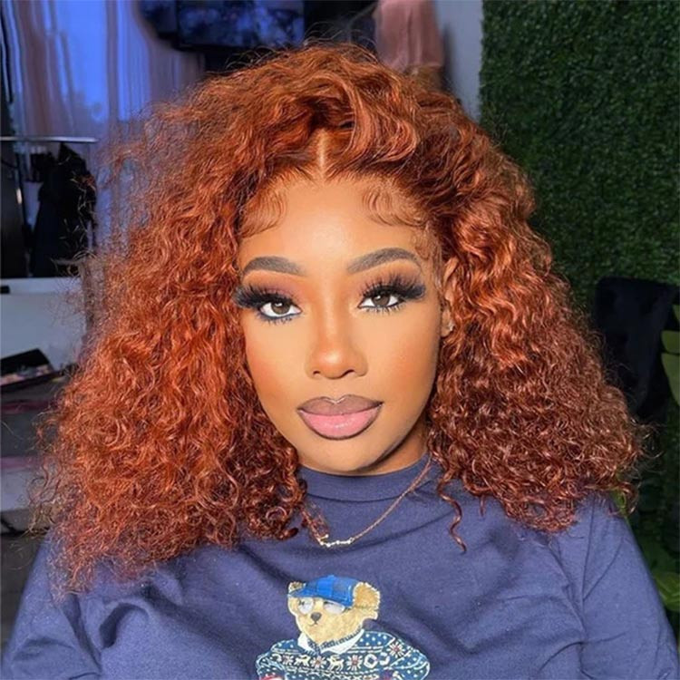 Colored Bob Wigs Burnt Orange Curly Hair 14 Inch Bob West Kiss Hair