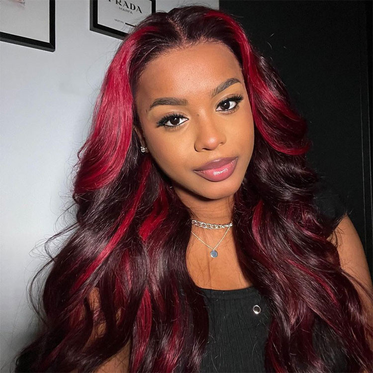 Burgundy Chunky Highlights Body Wave Lace Front Wigs West Kiss Hair