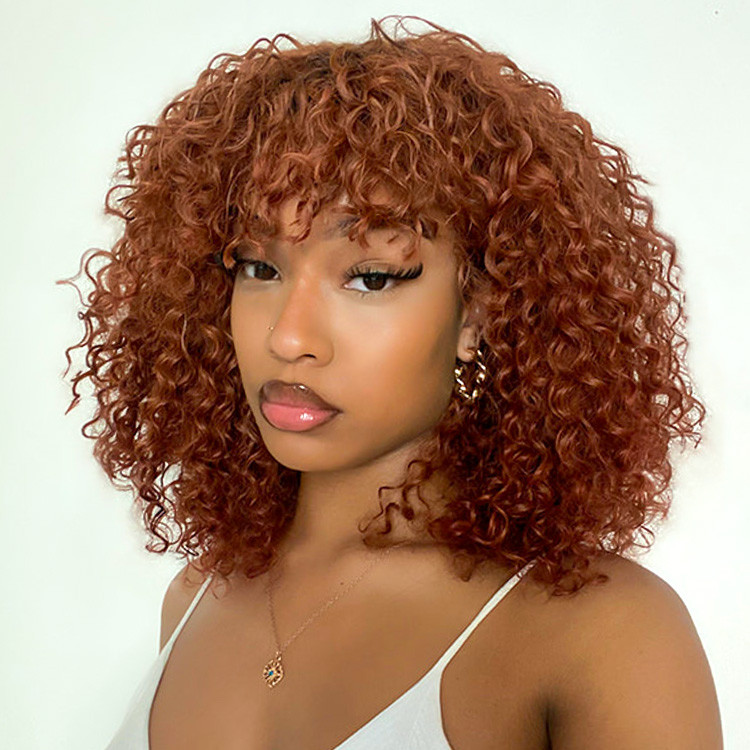 Brown Bob Wig Colored Curly Hair Short Bangs Wig West Kiss Hair