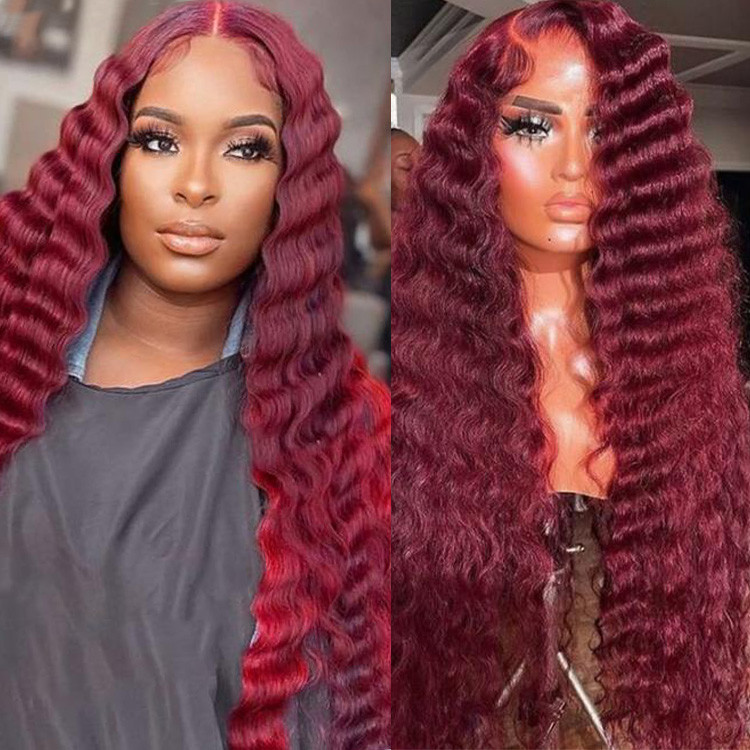 J99 Color 99J Colored Wigs Deep Wave Lace Front Wigs For Women -West Kiss Hair
