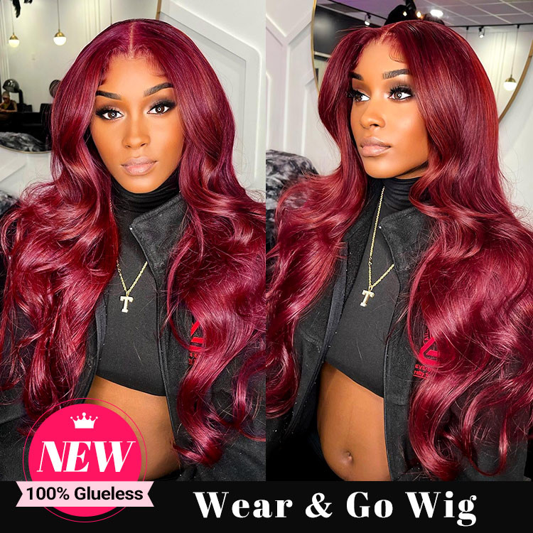 Glueless Wear And Go Wigs 99J Burgundy Body Wave Lace Wig West Kiss Hair