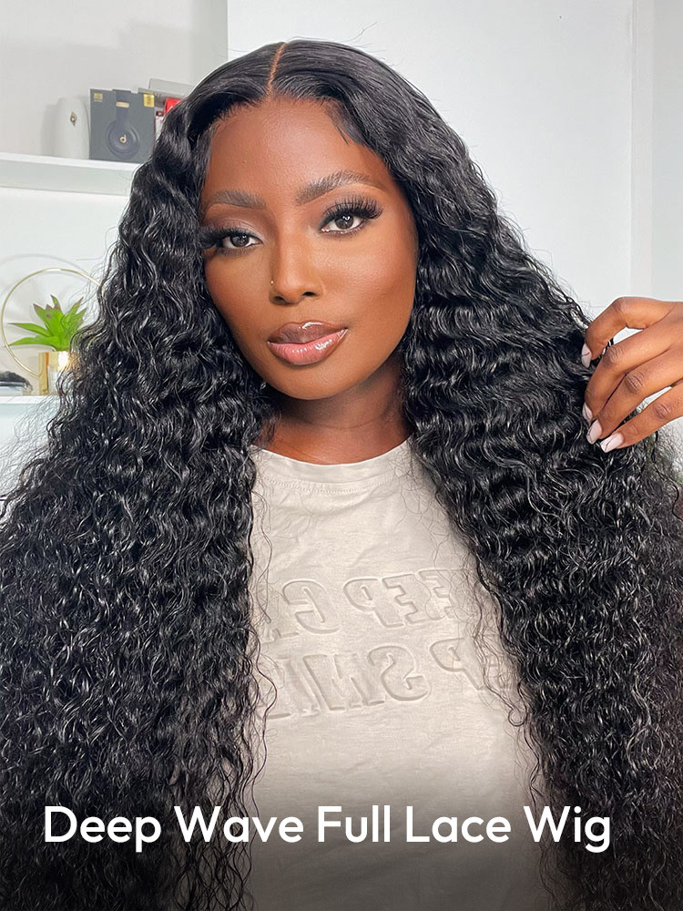 Deep Wave Full Lace Wig Black Human Hair -West Kiss Hair