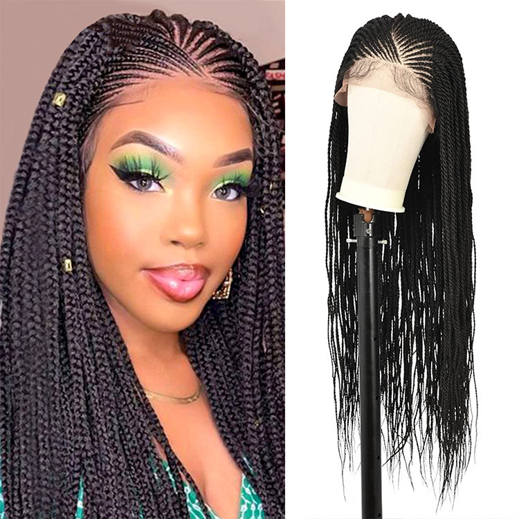 Long Black Synthetic Braided Wig African Crochet Braids Wigs West Kiss