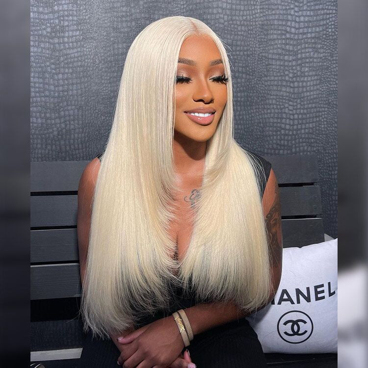 Detailed Blonde Straight Wig Abstract Concept