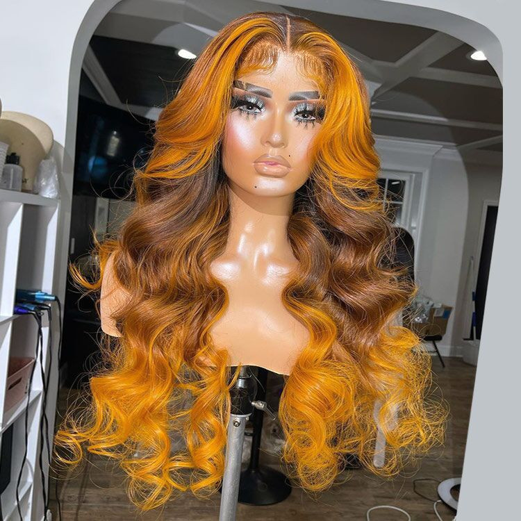 Brown Ombre Colored Wigs With Ginger Highlights -West Kiss Hair