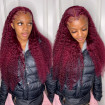 burgundy curly lace front wigs