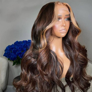 brown wig with blonde highlights