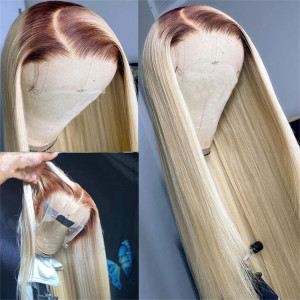 Ombre #4/613 Wigs 5*5 Lace Closure Wigs Affordable Straight  Blonde Wigs