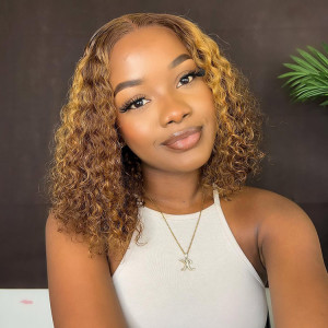 Ombre Colored Curly Bob Wig Short Highlight Shoulder Length Bob Wigs
