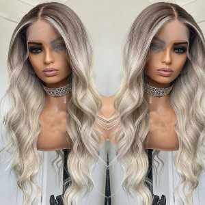 Blonde Ombre Wig Body Wave Ash Blonde Wig With Highlights