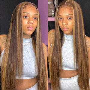 Brown Lace Front Wig With Blonde Highlights