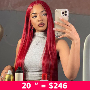 Red Colored Wigs Straight Hair Lace Frontal Wigs 