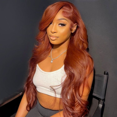 Alanis - Burnt Orange Body Wave Wig Colored Human Hair Glueless Lace Wigs
