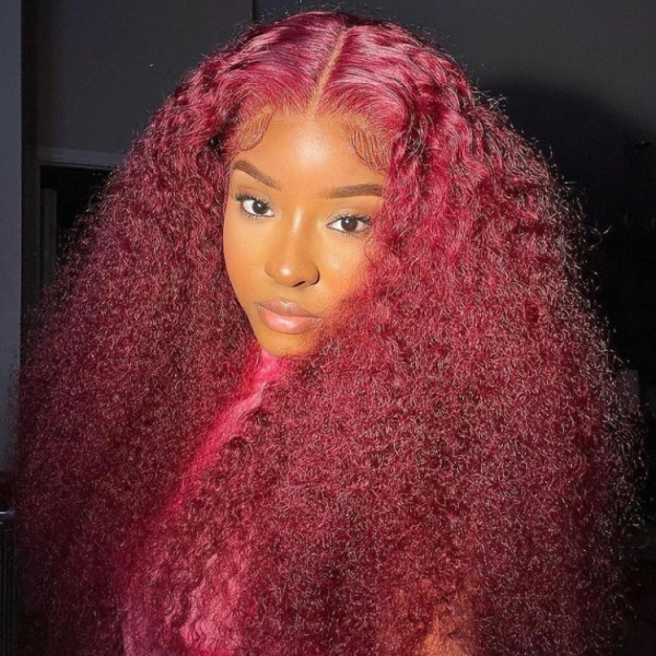 burgundy curly lace front wigs