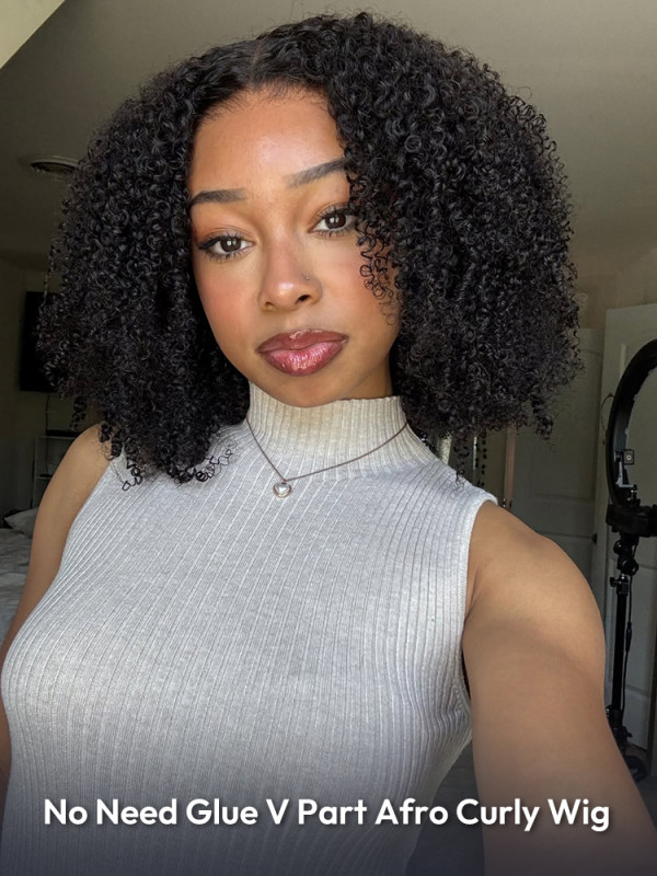 No Need Glue V Part Afro Curly Wig
