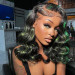 Black Human Hair Wigs With Green Highlight