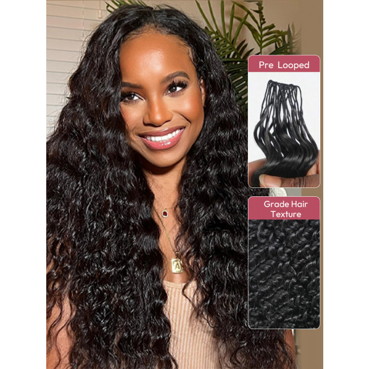 Deep Wave Crochet Hair 100% Human Hair Pre-Looped Extensions 16-30