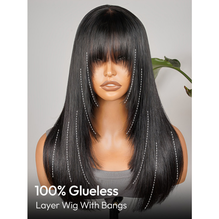 Glueless Natural Black Layered Cut Straight Bob Wig Human  display picture 1