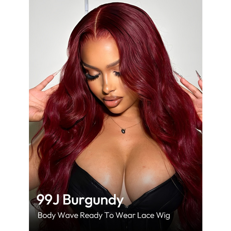 Glueless Ready And Go Wigs 99J Burgundy Body Wave Lace Wig -West