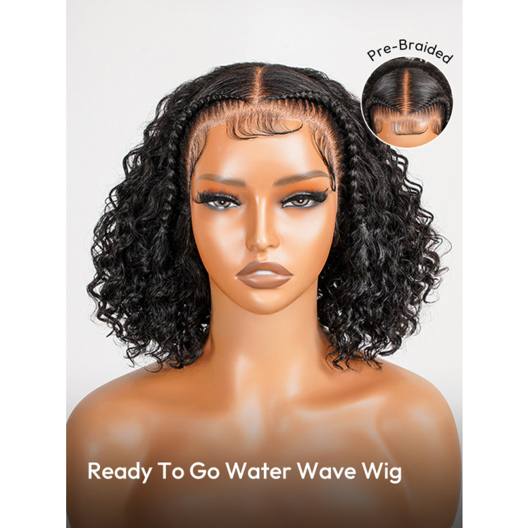 Pre-Styled Wig Natural Black Water Wave Ready to Wear13x4 Glueless