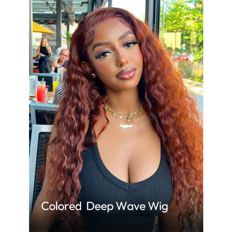 Deep Wave Reddish Brown Wigs Transparent Lace Wig -West Kiss 