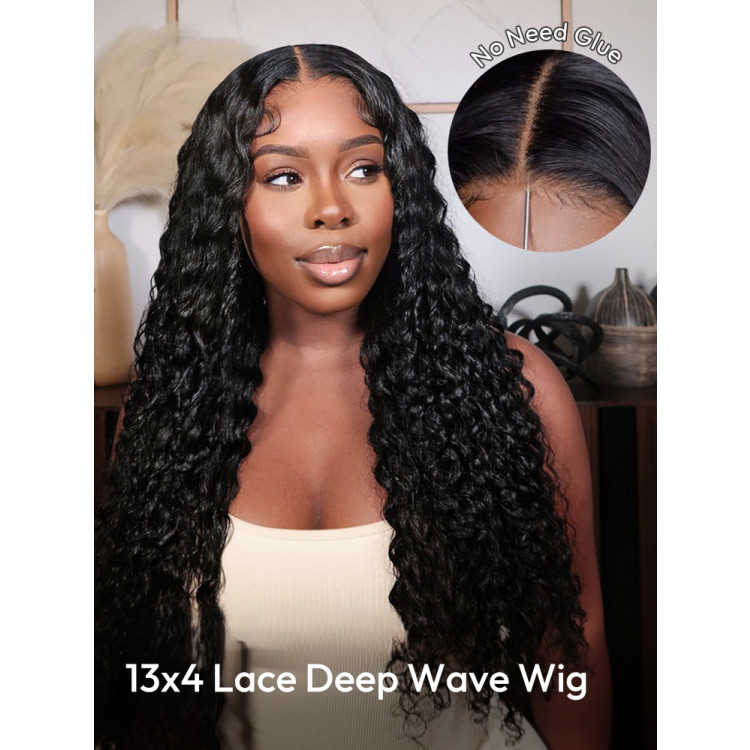 Deep Wave 13x4 Lace Front Wigs Long Black Human Hair -West  display picture 3
