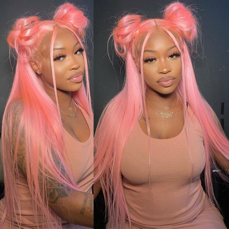 Straight Rose Pink Wig Ready To Go Glueless 5*5 Lace Wigs 