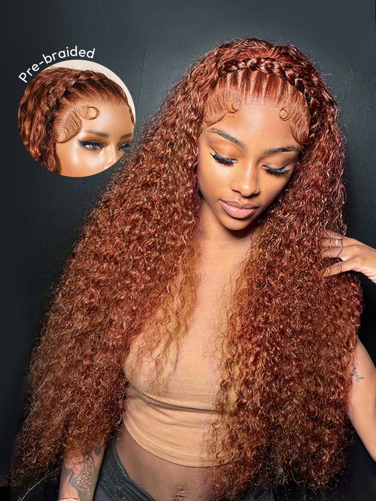 Burnt Orange Stylist Wig Deep Wave 13x4 Lace Frontal Pre-plucked