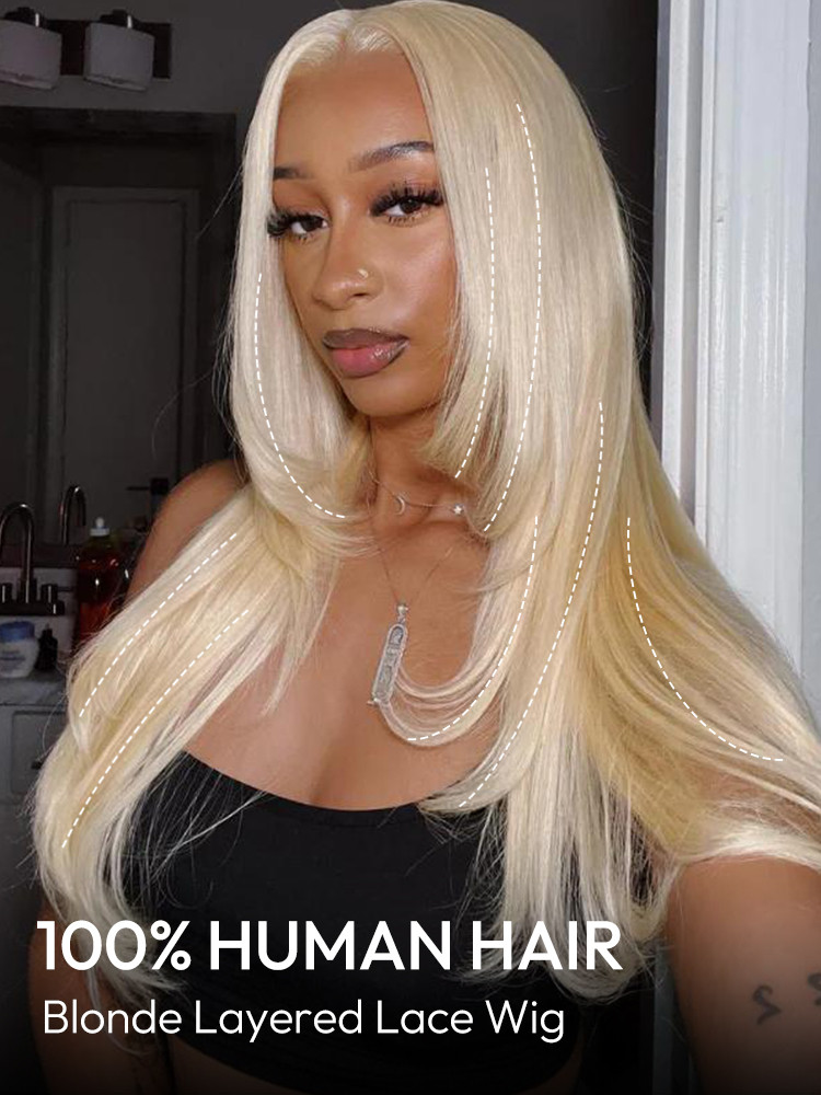 Blonde Layered Hair Wig Straight Blonde Lace Front Wig -West  display picture 1