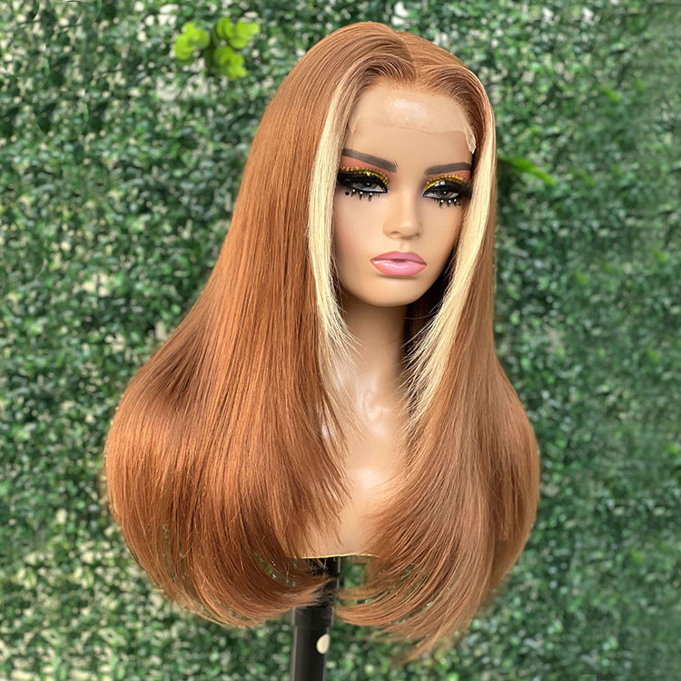 Brown Straight Hair Wig Layered Skunk Stripe Lace Wig -West Kiss Hair