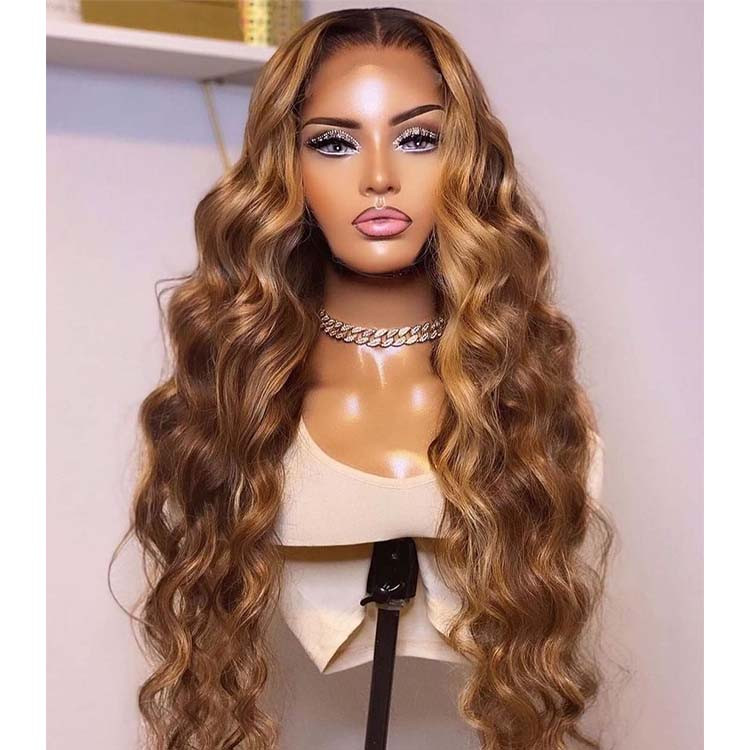 Body Wave Dark Brown Wigs with Blonde Highlights -West Kiss Hair