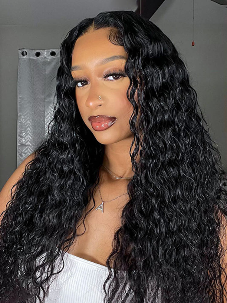 Water Wave Natural Black Wig Human Hair Glueless 5x5 Lace  display picture 2