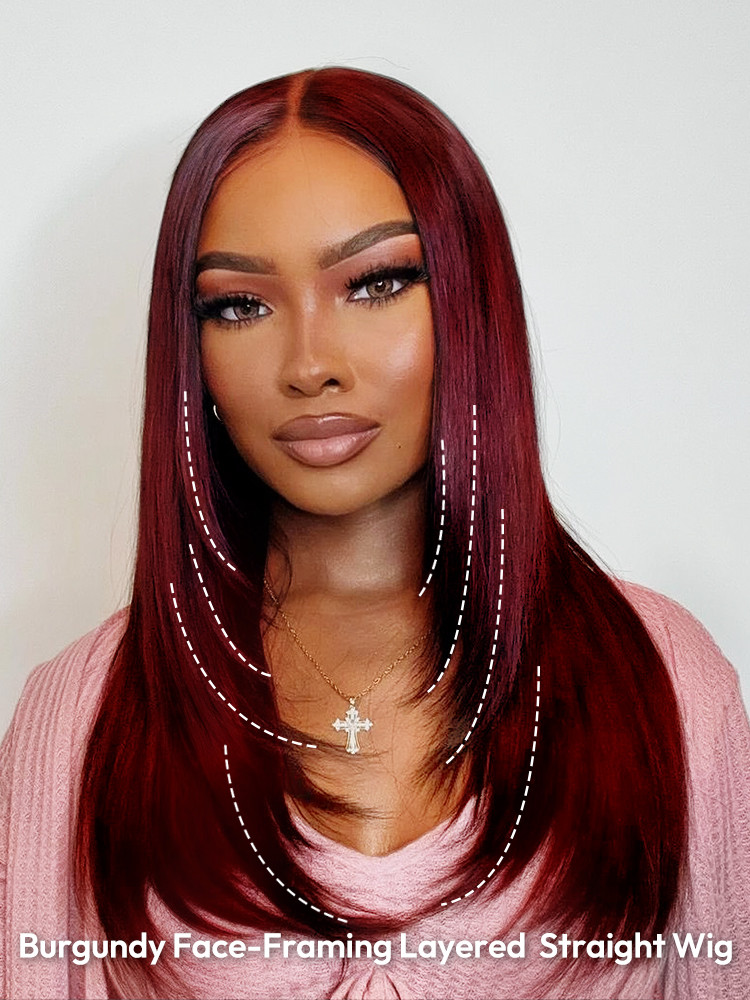 Burgundy Wig Long layers Lacefront Wig Chicago wig 99J Burgundy Lace Front Wig Straight Human Hair – Black Show  main image 2