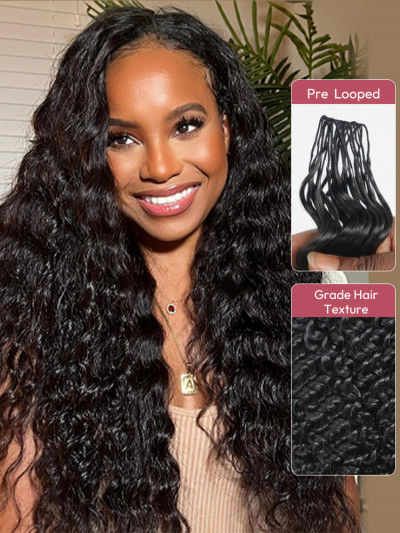 Deep Wave Crochet Hair 100% Human Hair Pre-Looped Extensions 16-30