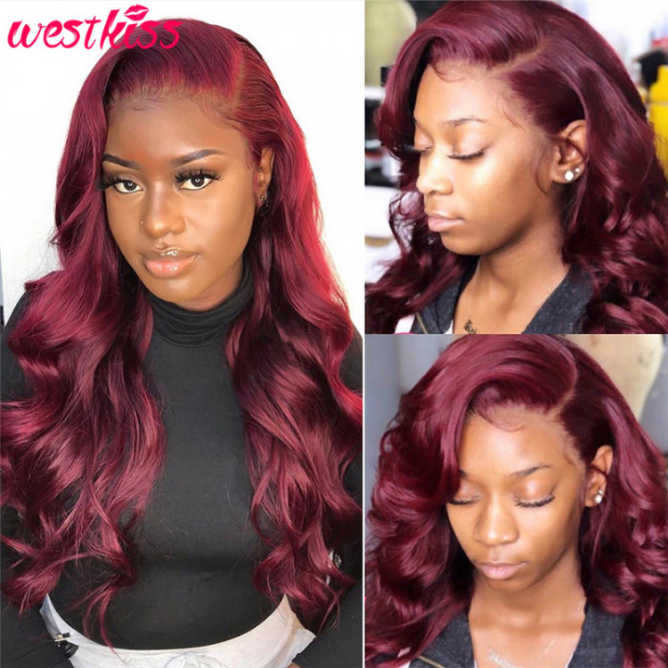 99j Body Wave Cheap Lace Front Wigs Affordable Burgundy Colored Human Hair Wigs For Black Women West Kiss Hair