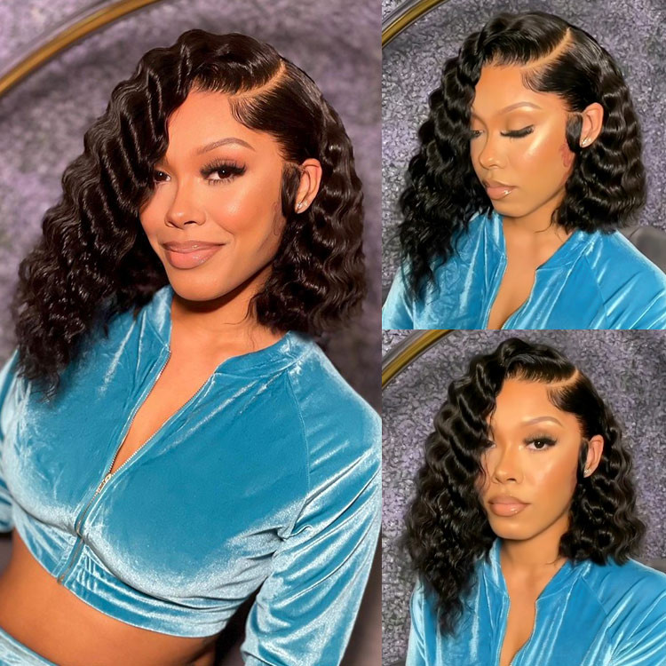 Short Crimped Bob Wig Human Hair Bob Lace Part Wig West Kiss Hair