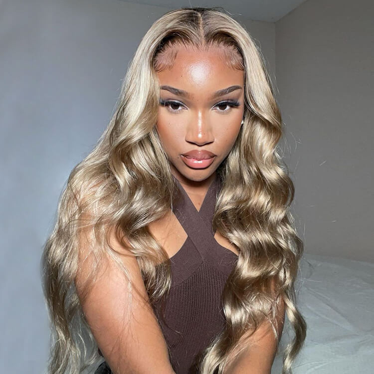 Ash Blonde Human Hair Wigs Body Wave Lace Front Wig -West Kiss Hair