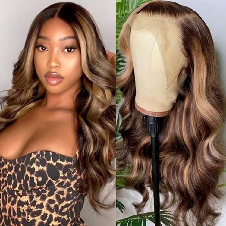 Brown And Honey Blonde Highlights Wig Ombre Body Wave -West Kiss Hair