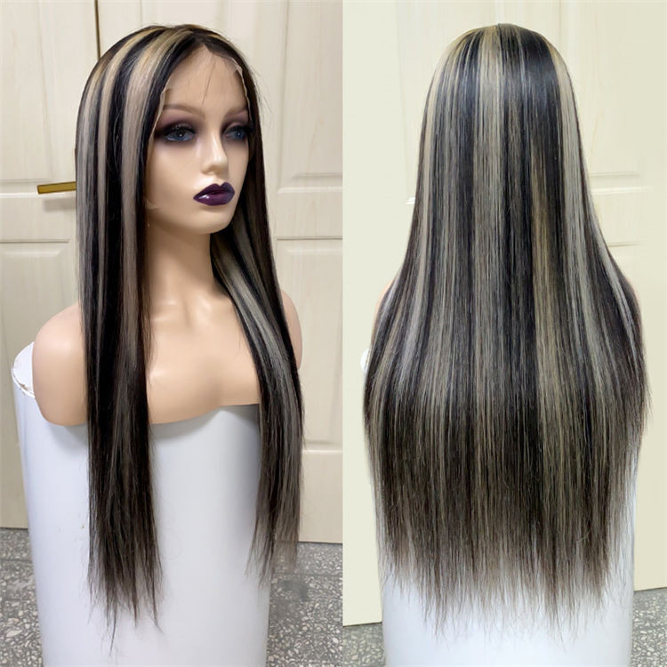 Straight Black Wigs with Gray Highlights Ombre Wig -West Kiss Hair