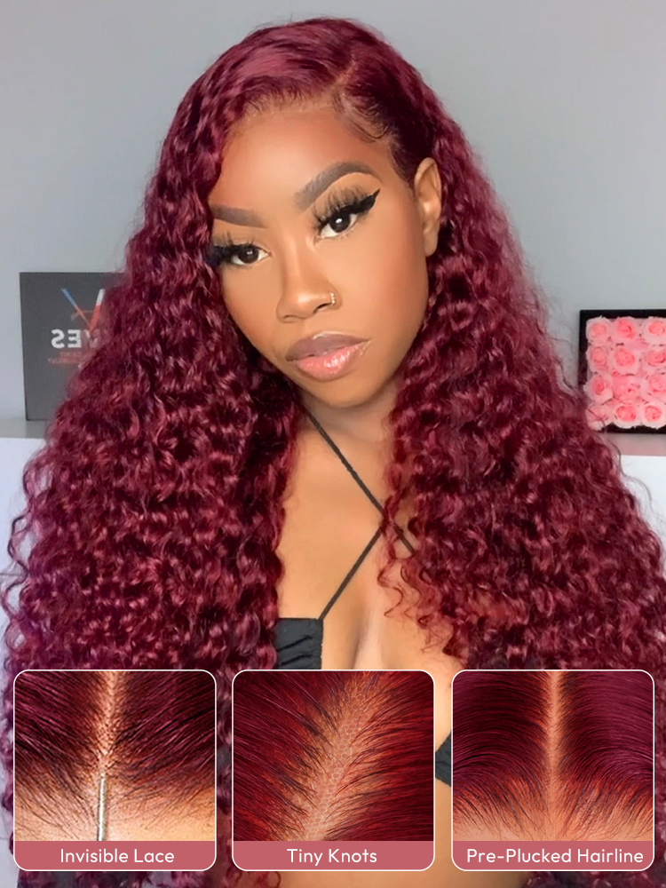 Burgundy Deep Wave Lace Front Wigs